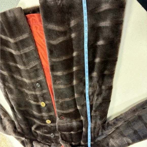 Elegant Brown Real Mink Fur Trench Coat